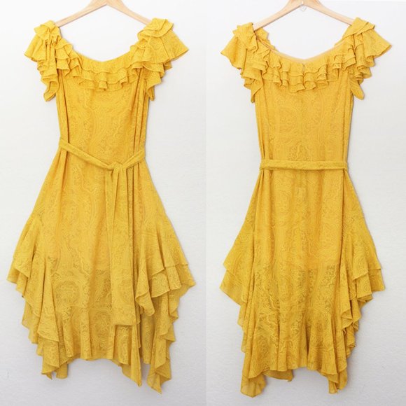 Marissa Webb 100% Silk Sofia Embroidered Ruffle Midi Dress L Saffron Yellow $798 - Picture 16 of 16